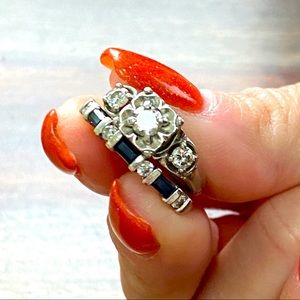Size 6 diamond and sapphire wedding ring set